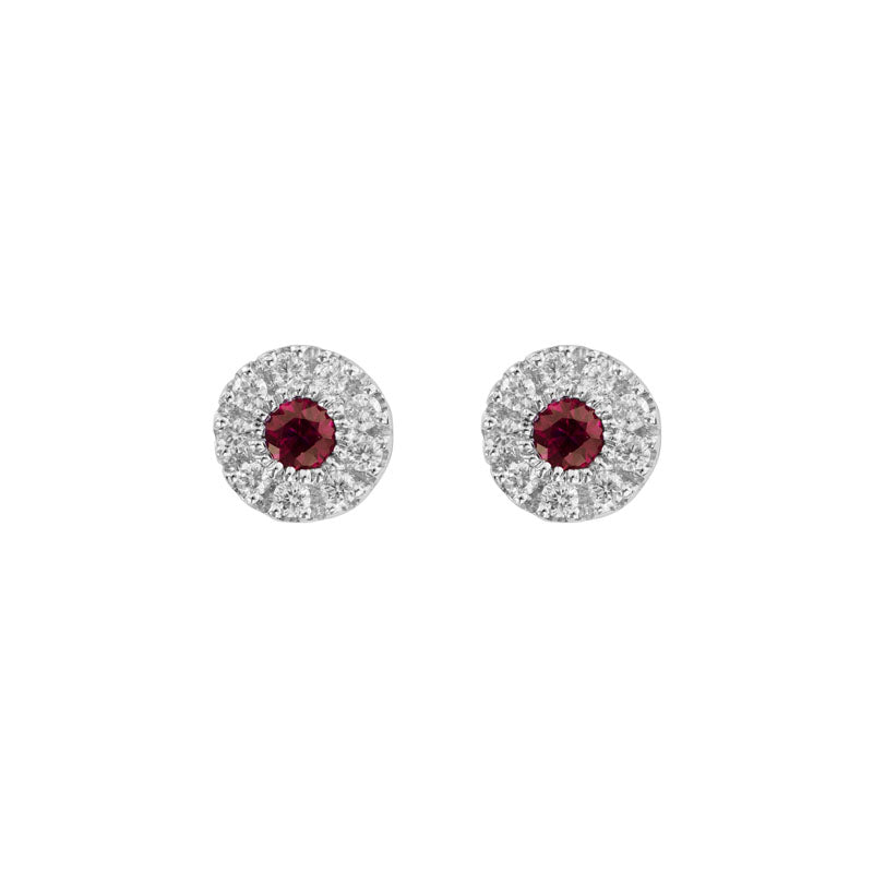 Lady's White 14 Karat Ruby & Diamond Halo Stud Earrings