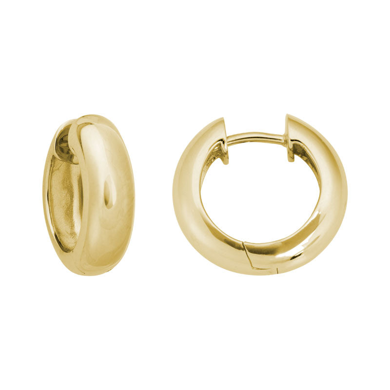 Lady's Yellow 14 Karat Round Edge Hoop Earrings