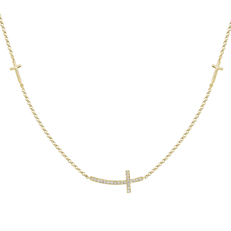 Lady's Yellow 14 Karat Sideways Cross Necklace