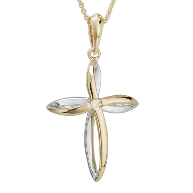 Lady's Two Tone 14 Karat Diamond Cross Pendant