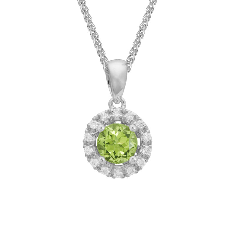 Lady's White 14 Karat Peridot/Diamond Halo Pendant