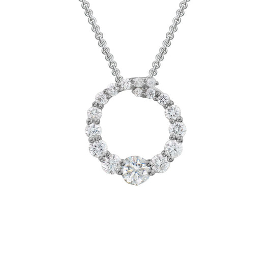 Lady's White 14 Karat Graduated Diamond Circle Pendant