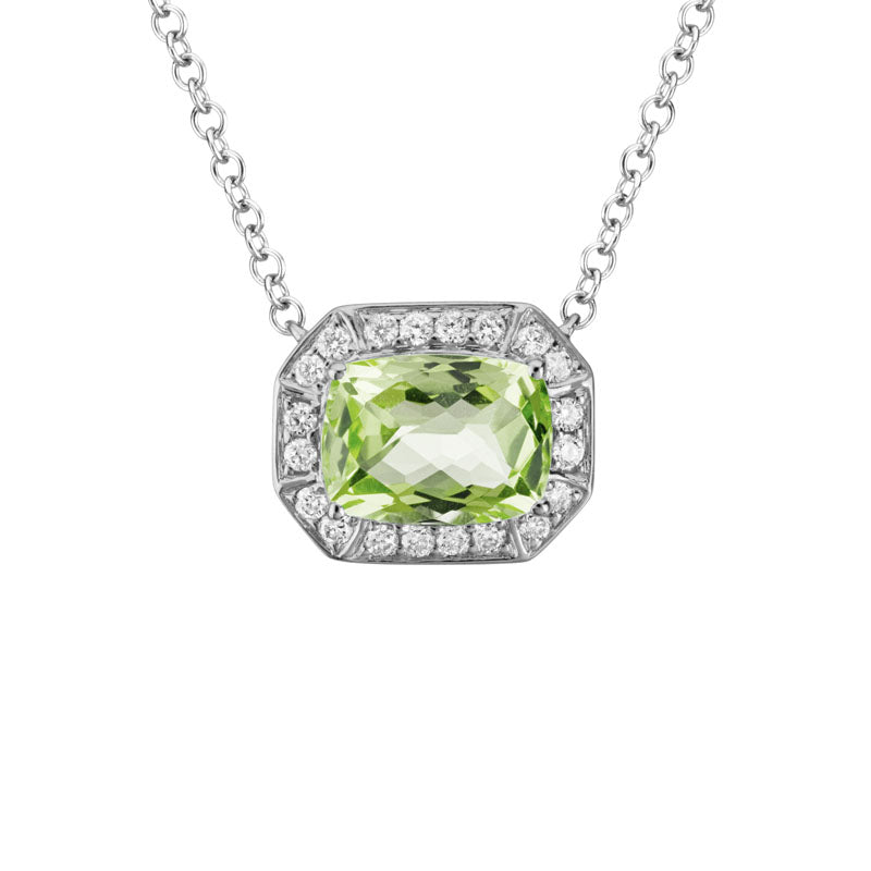 Lady's White 14 Karat Peridot & Diamond Necklace