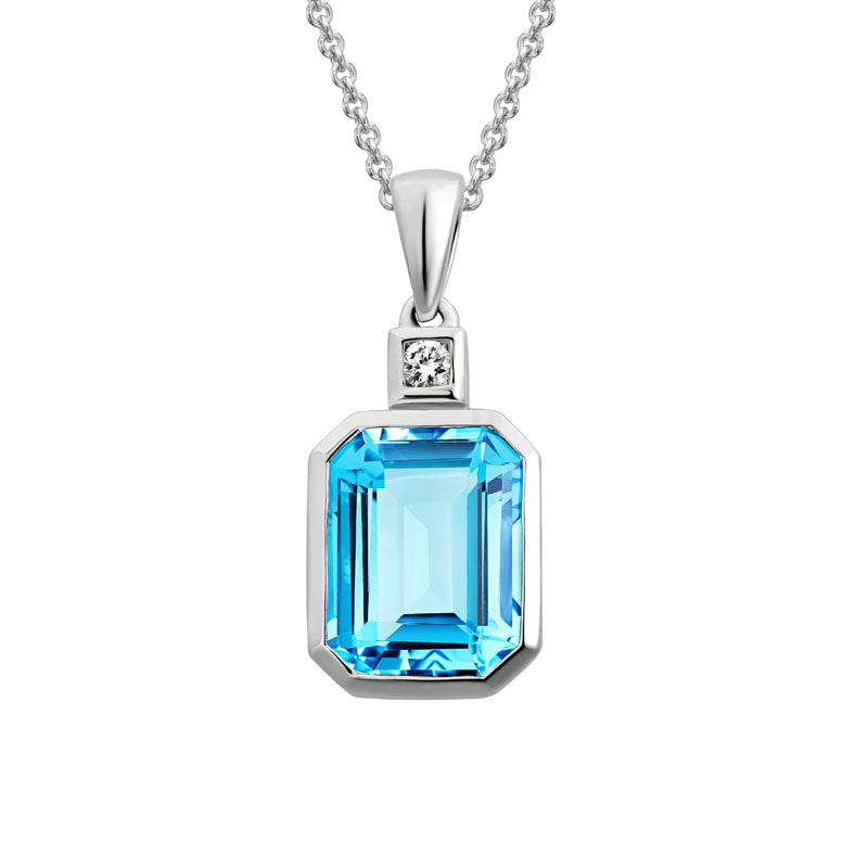 Lady's White 14 Karat Swiss Blue Topaz & Diamond Drop Pendant