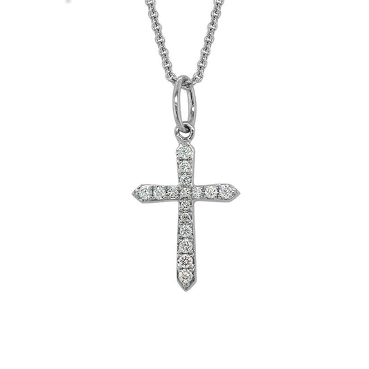 Lady's White 14 Karat Cross Necklace 16=0.08tw Round Diamonds