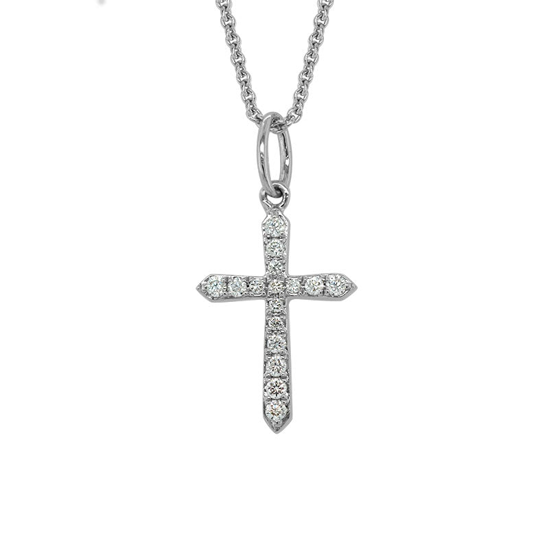Lady's White 14 Karat Cross Necklace 16=0.08tw Round Diamonds
