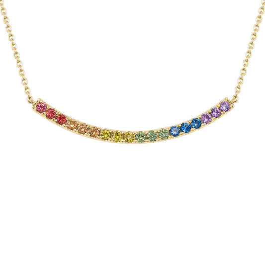 Lady's Yellow 14 Karat Multi-Sapphire Stationary Curved Bar Necklace