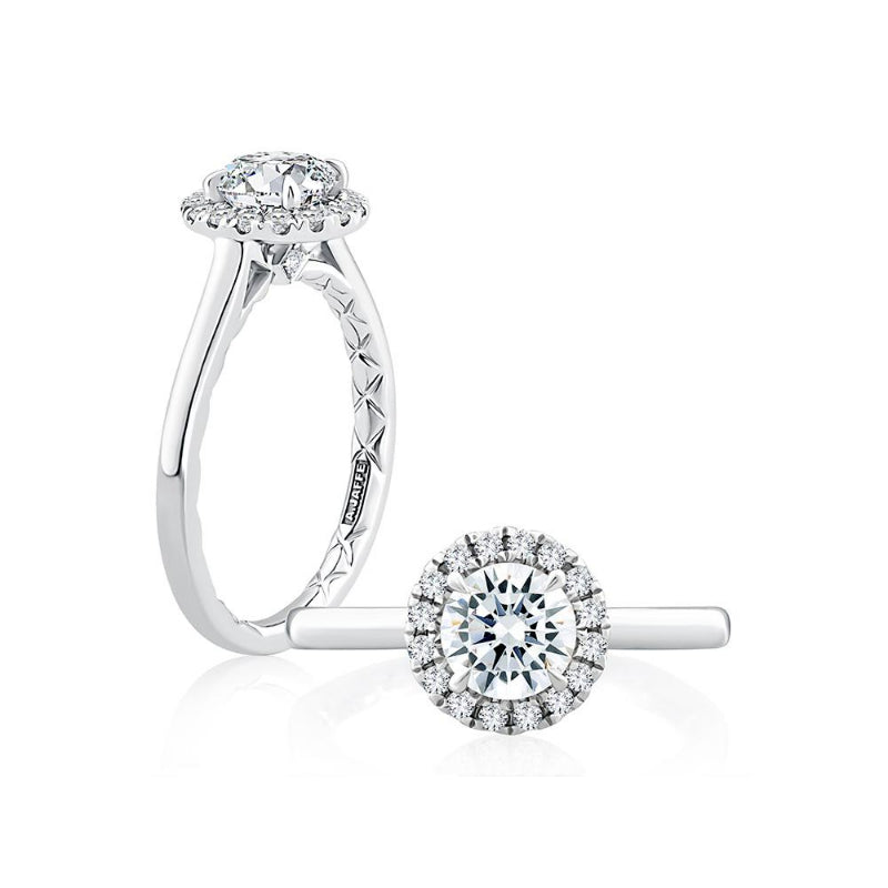 A. Jaffe Round Diamond Halo Engagement Ring in 18k Gold