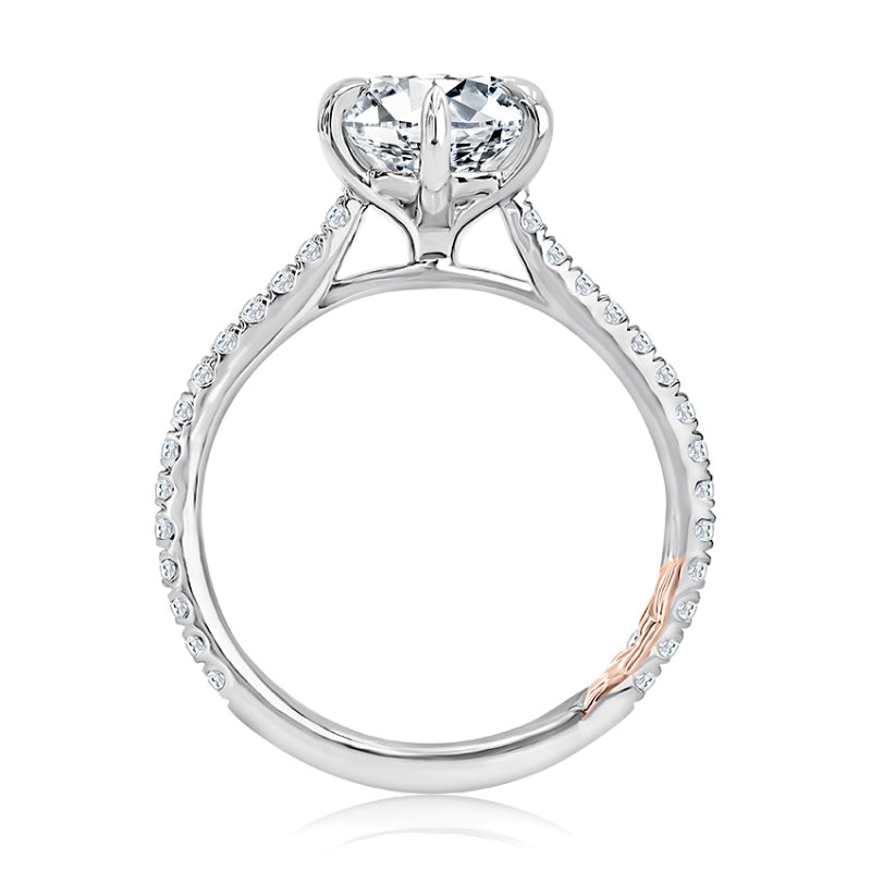 A. Jaffe Six Prong Round Center Diamond Engagement Ring with Diamond Band