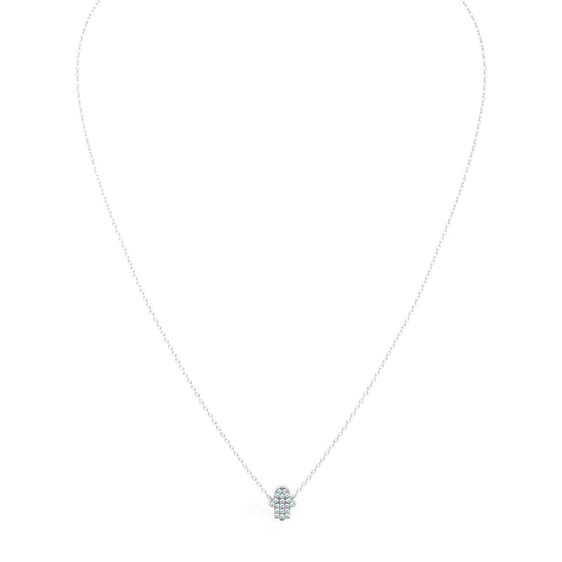 MK Luxury Lady's White 14 Karat Diamond Hamsa Adjustable Necklace