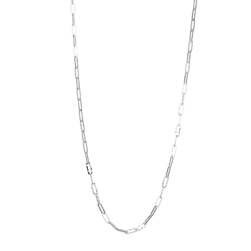 Elle Sterling Silver Rhodium Plated Hammered Paperclip Chain