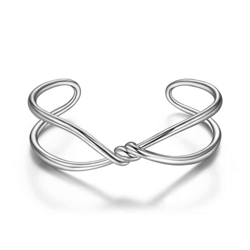 Elle Sterling Silver Rhodium Plated Double Twist Open Cuff Bracelet