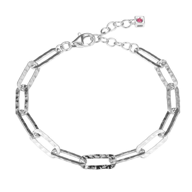 Elle Sterling Silver Rhodium Plated Hammered Paperclip Bracelet