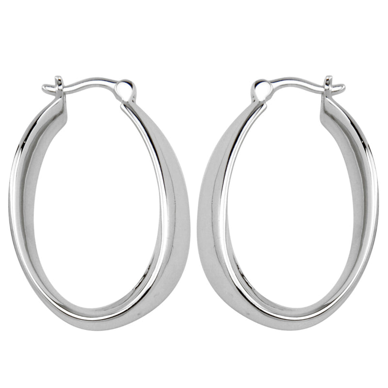 Elle Lady's Sterling Silver Plated White Oval Hoop Earrings