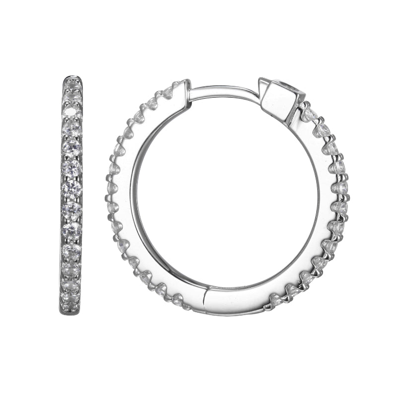 Elle Lady's Sterling Silver Rhodium Plated CZ Hoop Earrings