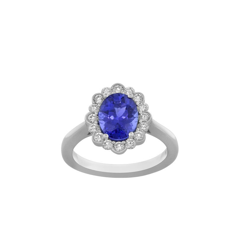 Spark Creations Lady's White 18K Tanzanite Diamond Halo Fashion Ring - R6545 Tanz