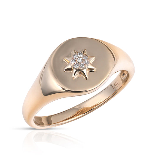 MK Luxury Lady's Yellow 14 Karat Oval Signet With Diamond Star Fashion Ring