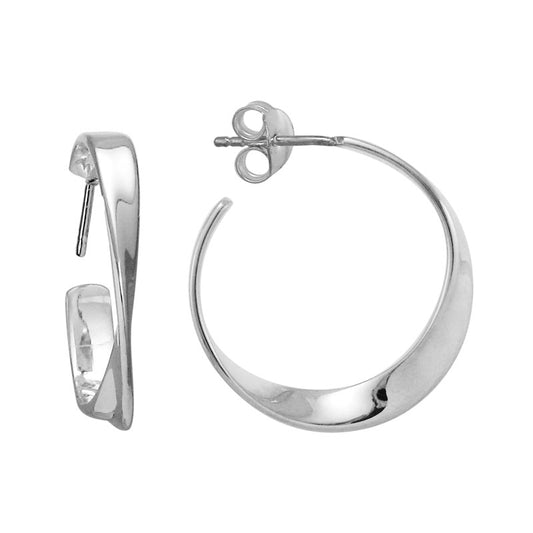 Lady's White Sterling Silver Rhodium Plated Twisted Hoop Earrings
