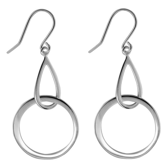 Lady's Sterling Silver Rhodium Plated Earrings Teardrop and Circle Dangles