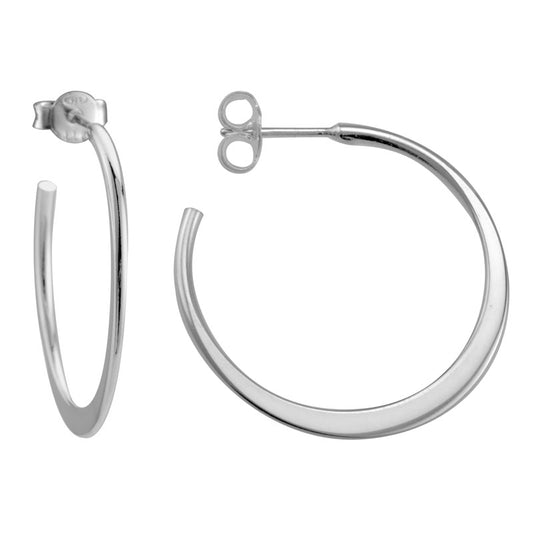 Lady's White Sterling Silver Rhodium Plated Tapered Round Hoop Earrings