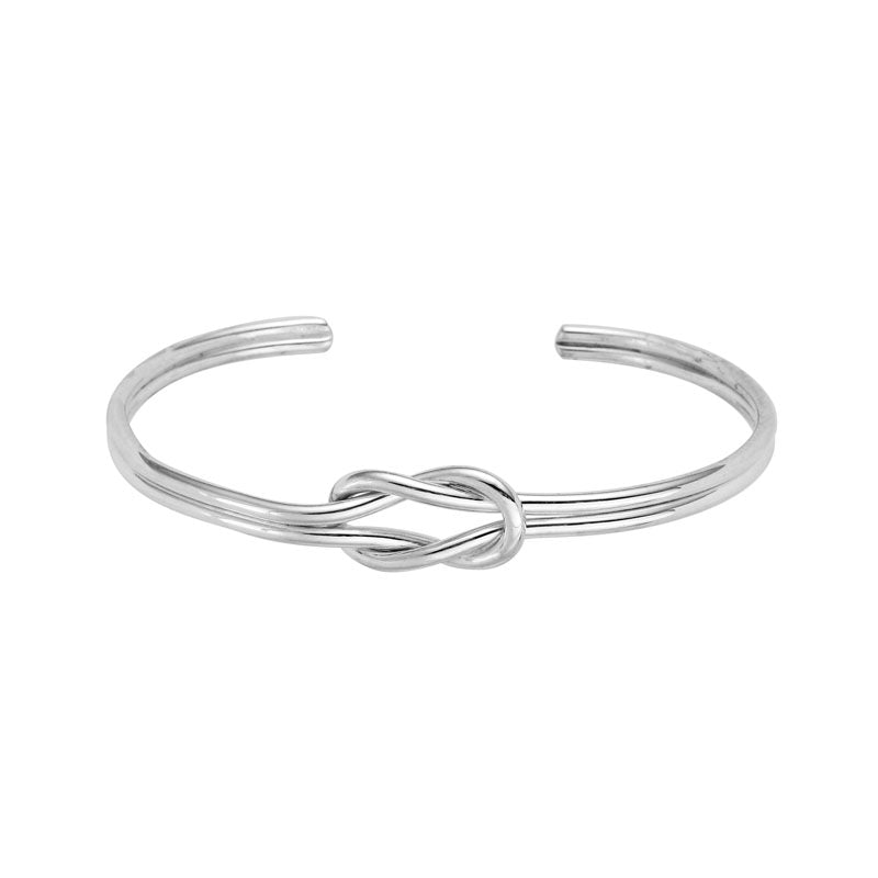 Rhodium Plated Sterling Silver Cuff Bracelet W/Knot