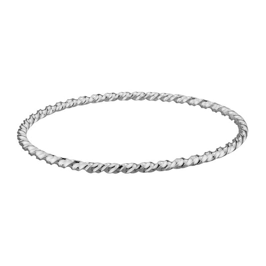 Sterling Silver Rhodium Plated Solid Round Twist Bangle Bracelet