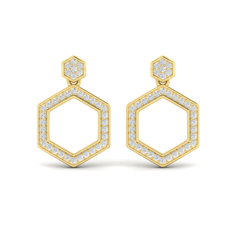 Vlora Ladies Yellow 14 Karat Pave Diamond Honeycomb Drop Earrings