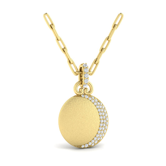 Vlora Ladies Yellow 14 Karat Pave Diamond Crescent Moon Pendant and Paperclip Chain