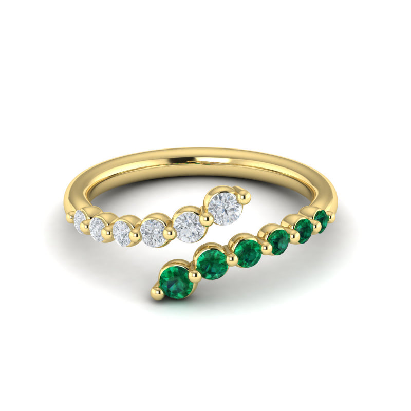 Vlora Ladies Yellow 14 Karat Emerald/Diamond Bypass Fashion Ring