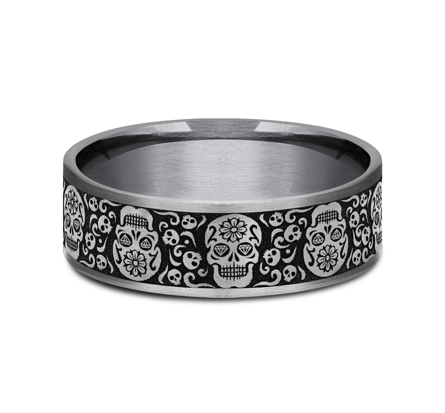 Sugar skull design on black background.