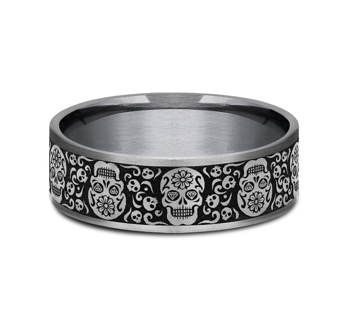 Sugar skull design on black background.