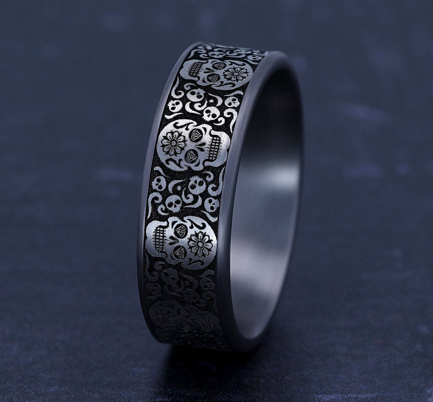 Sugar skull design on black background.