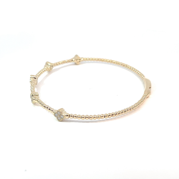 14 Karat Yellow Gold 5 Station Diamond Soft Bangle Bracelet