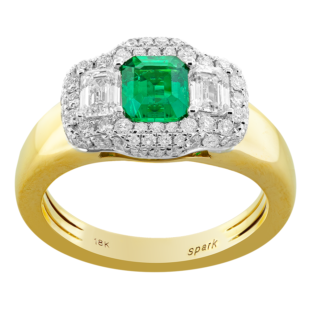 One Of A Kind Two Tone 18 Karat Emerald And Diamond Fashion Ring