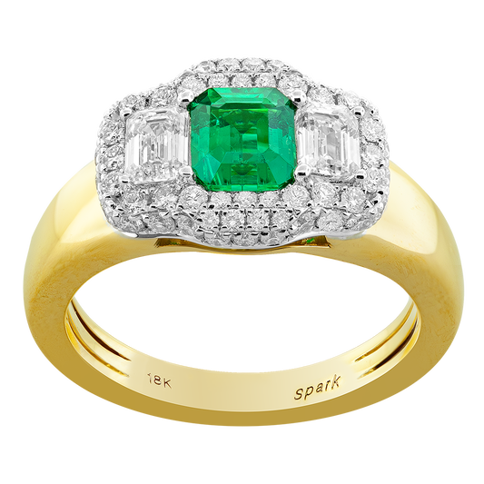 One Of A Kind Two Tone 18 Karat Emerald And Diamond Fashion Ring