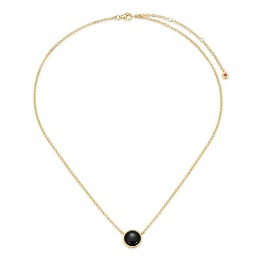 Sterling Silver Gold Plated Bezel Round Black Agate Necklace