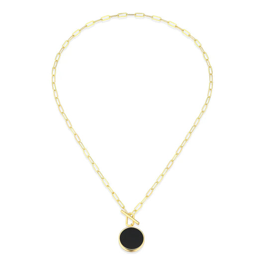 Sterling Silver Gold Plated Black Agate Toggle Necklace