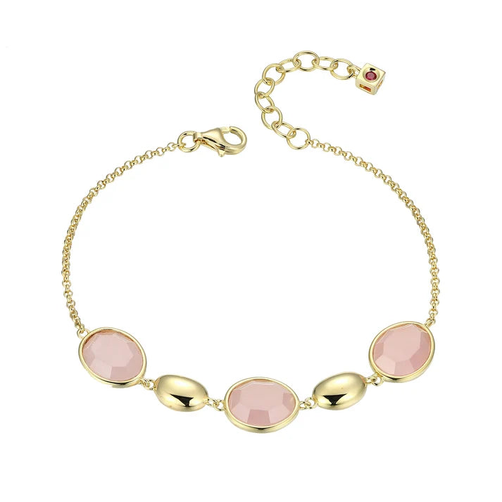 Sterling Silver Gold Plated Rose Quartz Station Bracelet