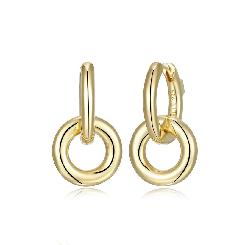 Yellow Sterling Silver Gold Plated Circle Drop Hoop Earrings