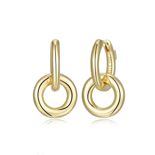 Yellow Sterling Silver Gold Plated Circle Drop Hoop Earrings