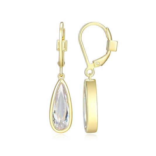 Yellow Sterling Silver Gold Plated Bezel Cubic Zirconia Drop Earrings
