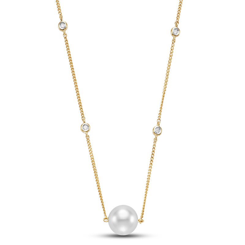 Yellow 14 Karat Diamonds With Pearl Necklace 18"