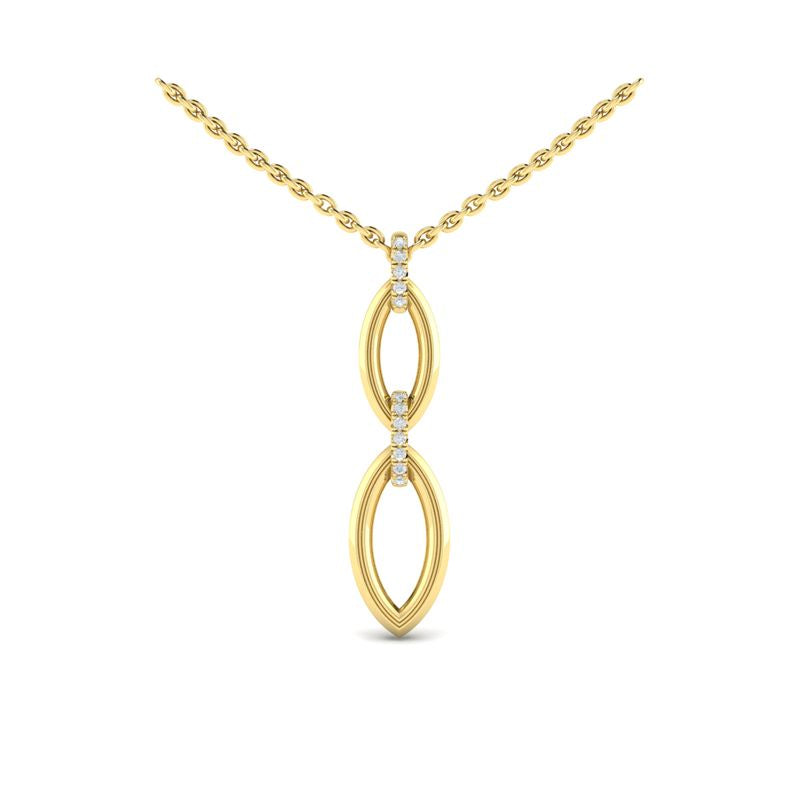 14 Karat Yellow Gold Marquise Shape Drop with Diamonds Pendant