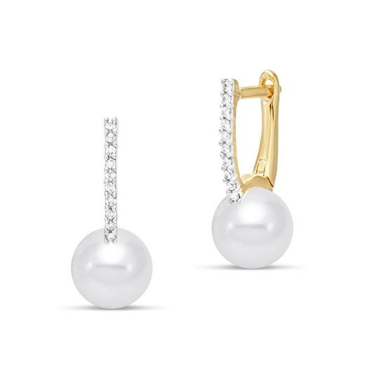 Yellow 14 Karat Diamond And Pearl Drop Earrings