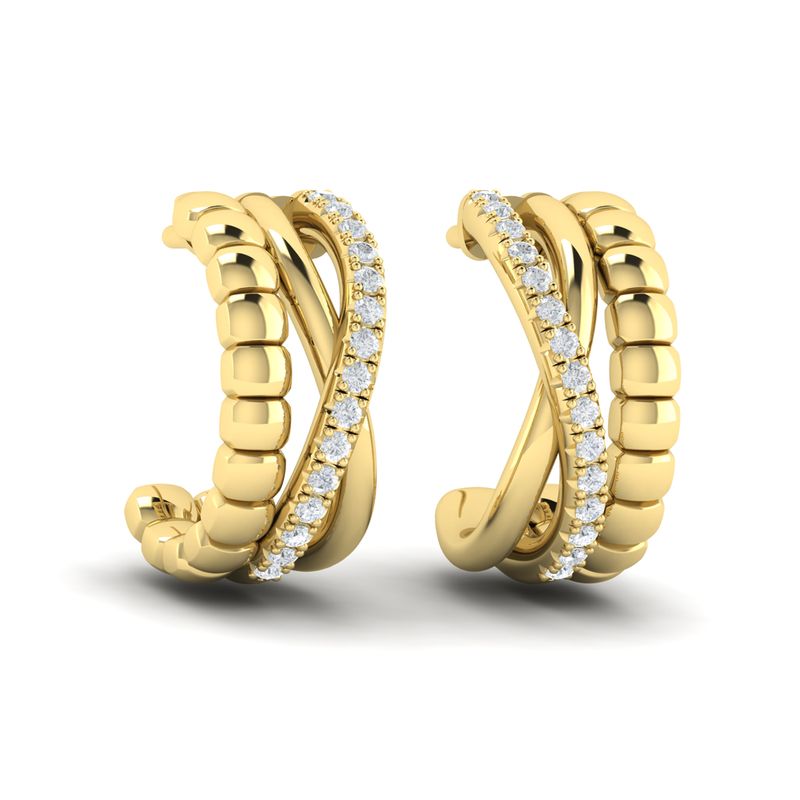 14 Karat Triple Row Diamond Hoop Earrings