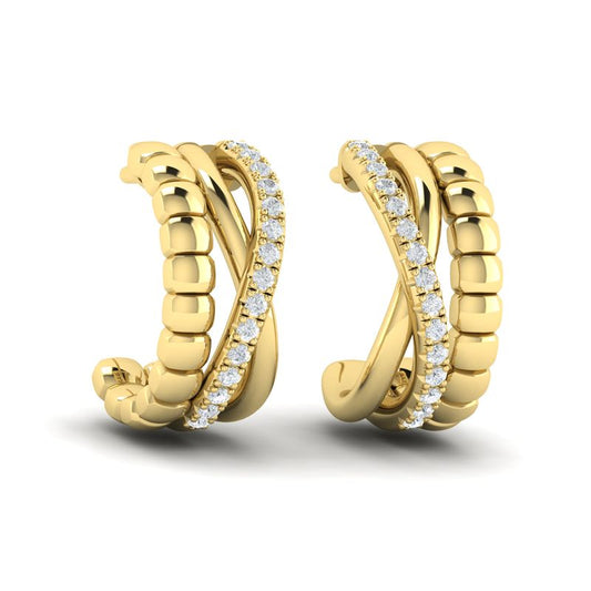 14 Karat Triple Row Diamond Hoop Earrings