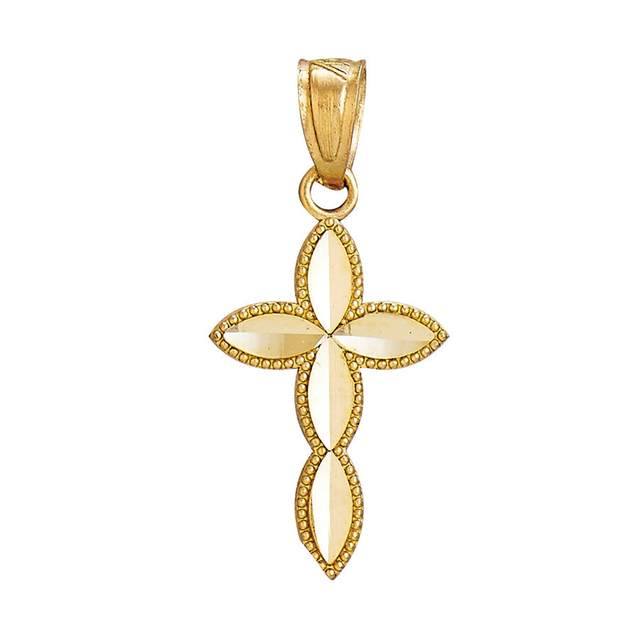 14 Karat Yellow Gold Diamond Cut Cross W/ Milgrain Edge Pendant