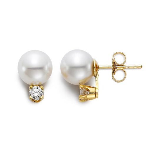 Yellow 14 Karat Pearl Diamond Drop Earrings