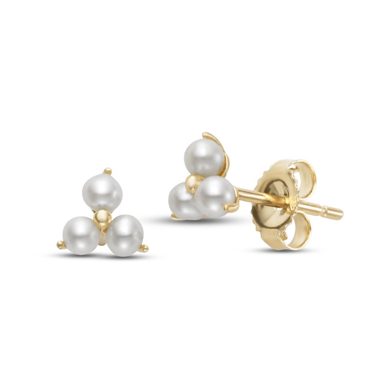 Yellow 14 Karat Floral Pearl Earrings