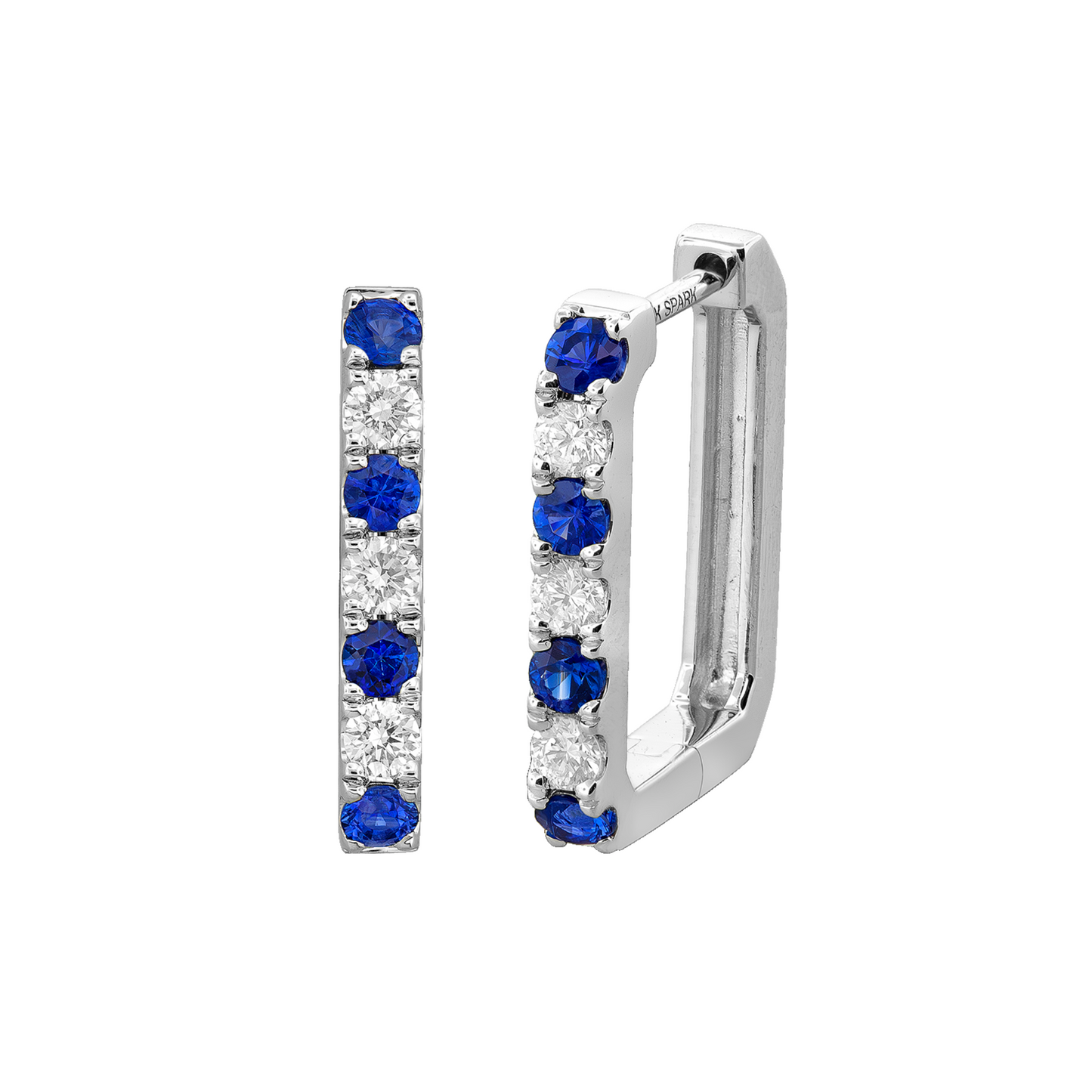 Rectangular sapphire and diamond 18k white gold hoops